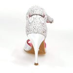 Load image into Gallery viewer, Sophie (401) - Sandalo da Donna in Pizzo Bianco con Tallone in Glitter Argento tacco a Spillo laminato Argento
