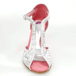 Load image into Gallery viewer, Sophie (401) - Sandalo da Donna in Pizzo Bianco con Tallone in Glitter Argento tacco a Spillo laminato Argento
