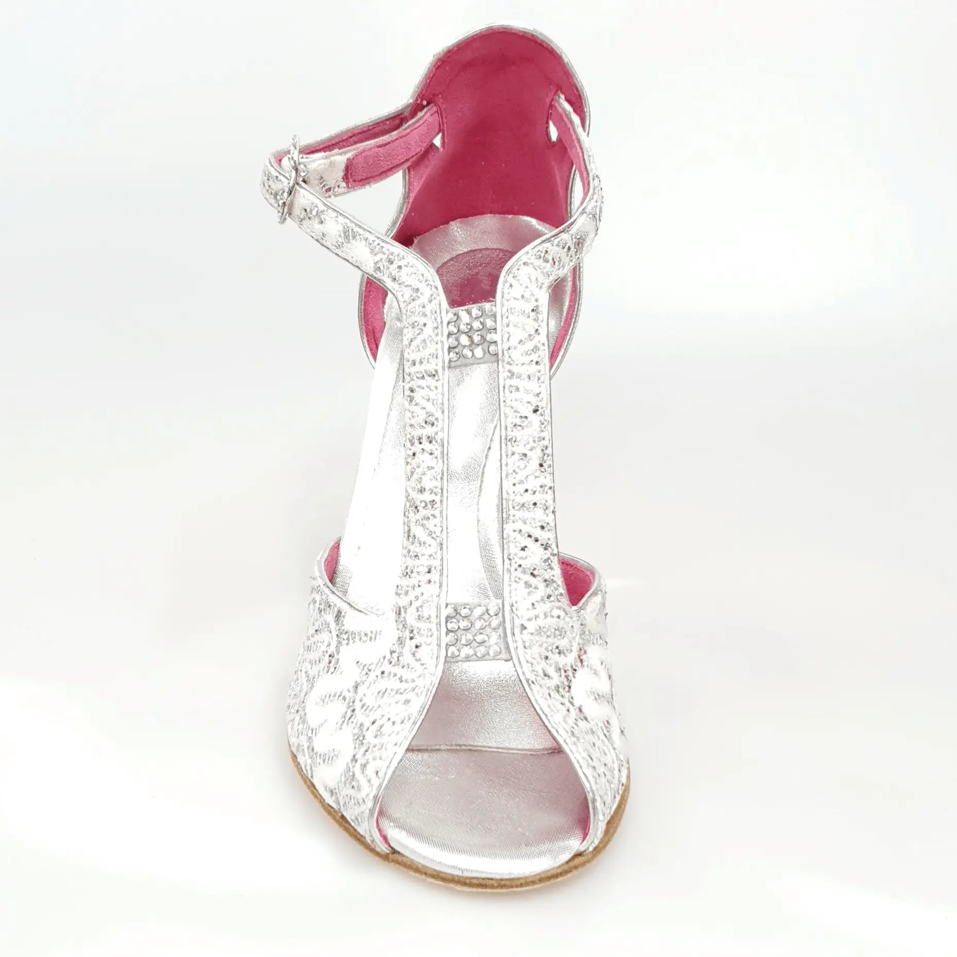 Scarpa da donna Wishdance Sophie (401) in pizzo bianco con glitter argento, tallone in lurex e tacco a spillo laminato argento
