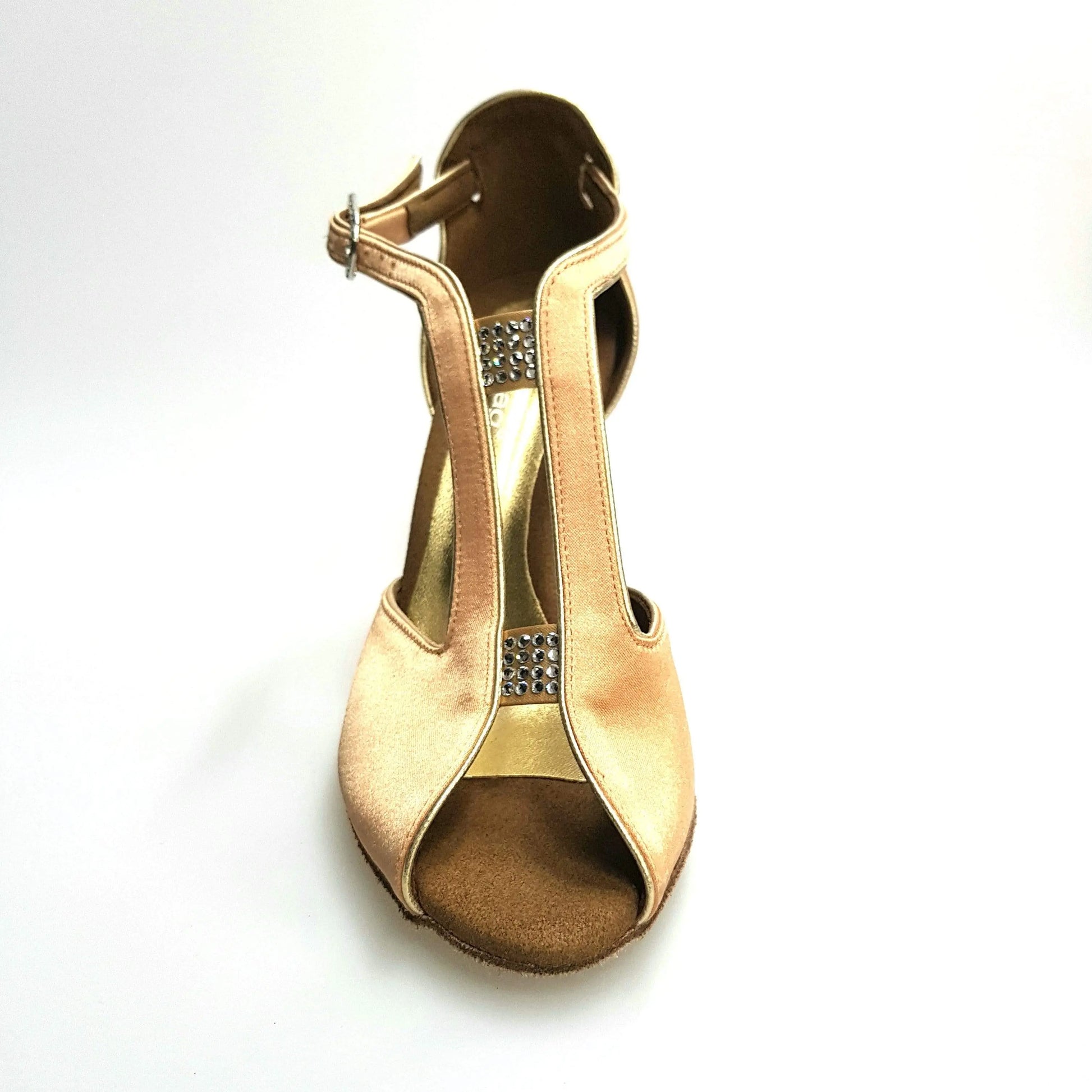 Scarpa da donna Wishdance ELIDE in raso seta carne con tacco stiletto squadrato laminato oro, elegante e raffinata.