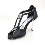 Carica immagine nella Galleria, Wishdance Fascino - Scarpa da Donna in Raso Nero con Profili Argento
