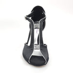 Carica immagine nella Galleria, Wishdance Fascino - Scarpa da Donna in Raso Nero con Profili Argento
