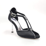 Carica immagine nella Galleria, Wishdance Fascino - Scarpa da Donna in Raso Nero con Profili Argento
