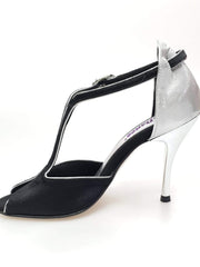 Carica immagine nella Galleria, Wishdance Fascino - Scarpa da Donna in Raso Nero e Lurex Argento
