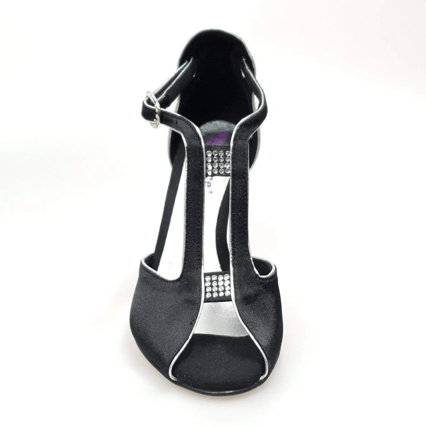 Scarpa da donna Wishdance ELIDE (401) in raso nero e lurex argento, con tacco elegante e finiture lucide