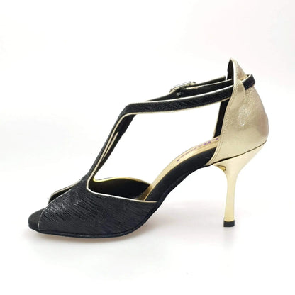 Scarpa da donna Wishdance Fascino (401) in Sofia nero con dettagli lurex oro, con punta e tacco elegante.