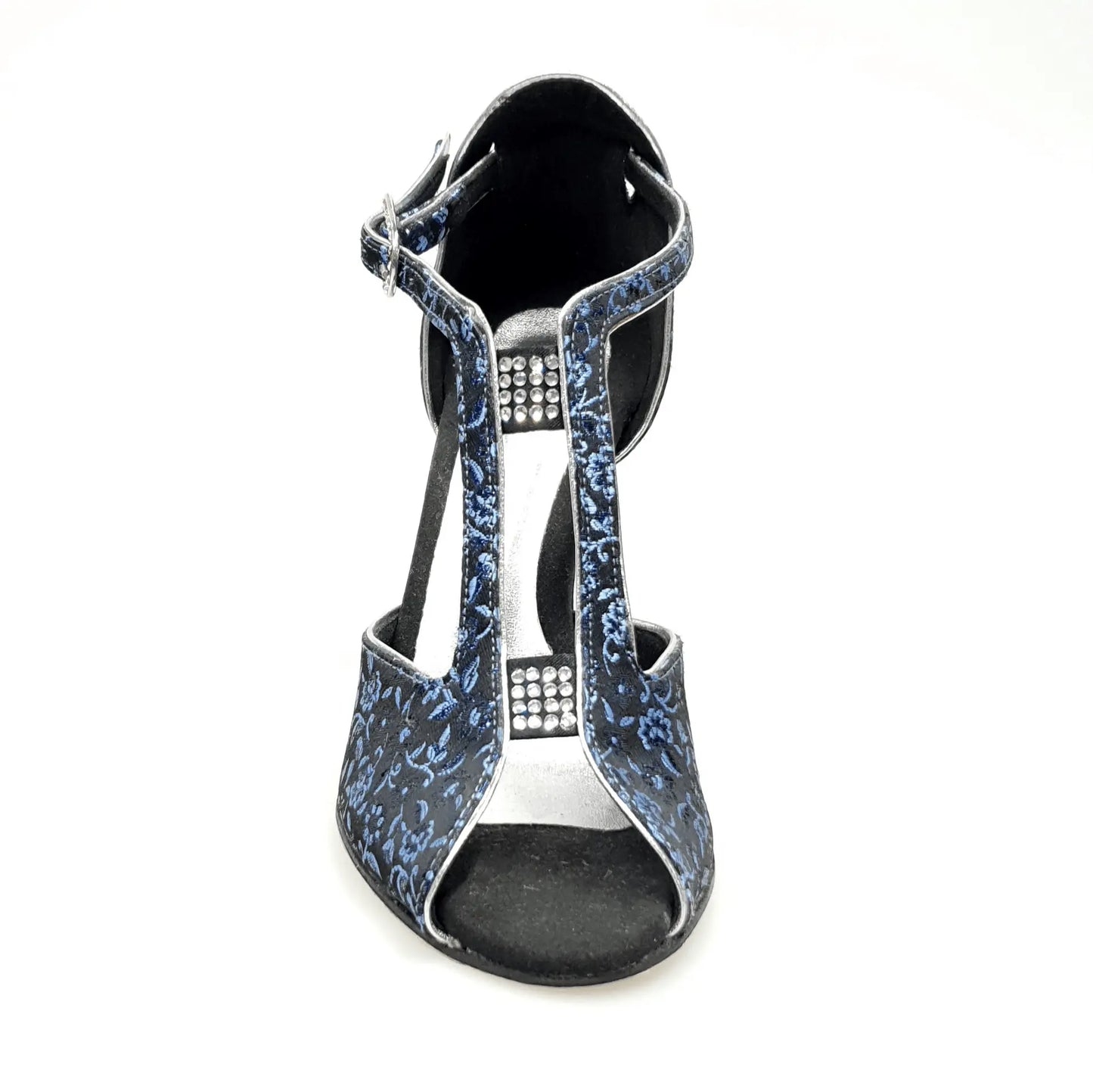 Scarpa da donna Wishdance Fascino (401) in tessuto blu fiorato con tacco a spillo laminato argento.