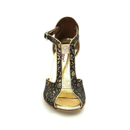 Scarpa da donna Wishdance Fascino (401) in tessuto veneziano fiorato oro con design elegante e dettagli raffinati.