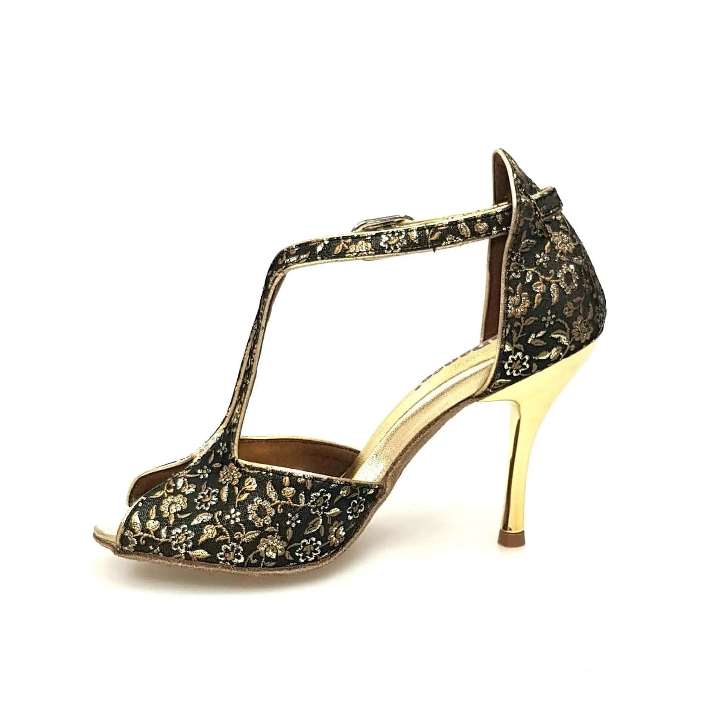Scarpa da donna Wishdance Fascino (401) in tessuto veneziano fiorato oro, con design elegante e dettagli raffinati.