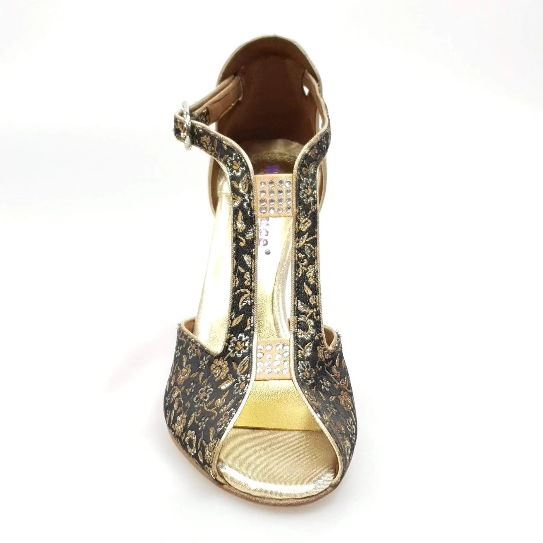 Scarpa donna Fascino Wishdance in tessuto veneziano fiorato oro con tallone in lurex oro, elegante e brillante.