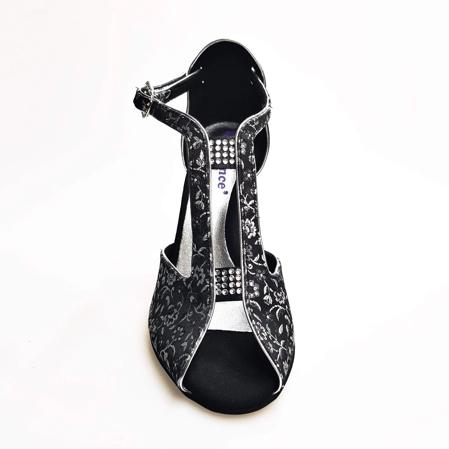 Scarpa da donna Wishdance Fascino (401) in tessuto veneziano fiorato silver e lurex nero, con dettagli eleganti e raffinati.