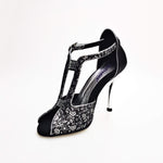 Load image into Gallery viewer, Wishdance Fascino - Scarpa da Donna in tessuto Fiorato Silver e Lurex Nero

