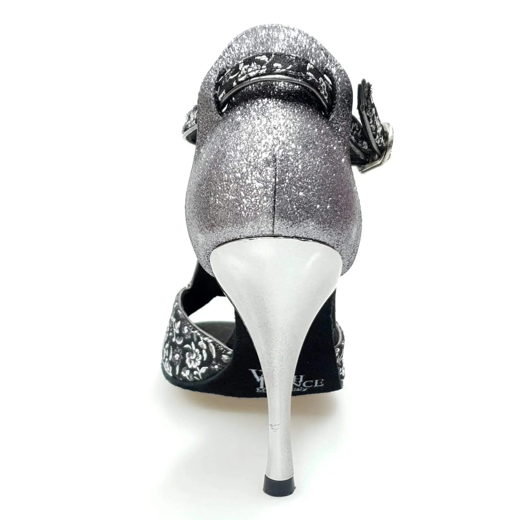 Scarpa da donna Wishdance Fascino (401) in tessuto veneziano fiorato silver con tallone in glitter, elegante e alla moda.