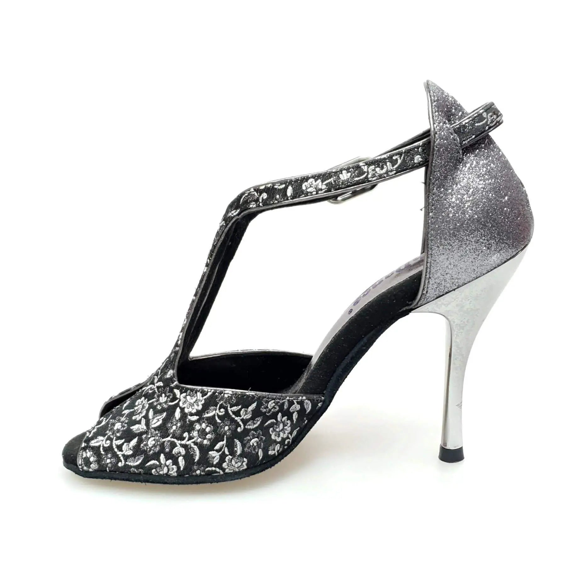 Scarpa donna Wishdance Fascino (401) in tessuto veneziano fiorato silver con tallone in glitter, stile elegante e moderno
