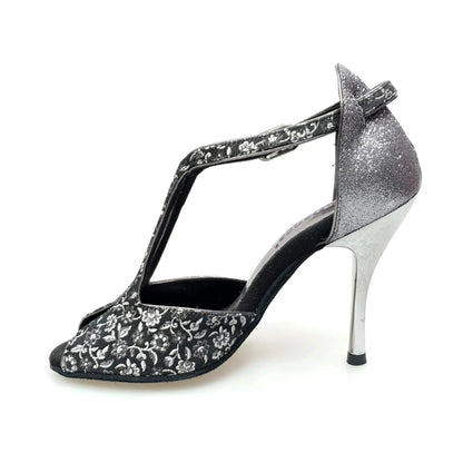 Scarpa donna Wishdance Fascino (401) in tessuto veneziano fiorato silver con tallone in glitter, stile elegante e moderno