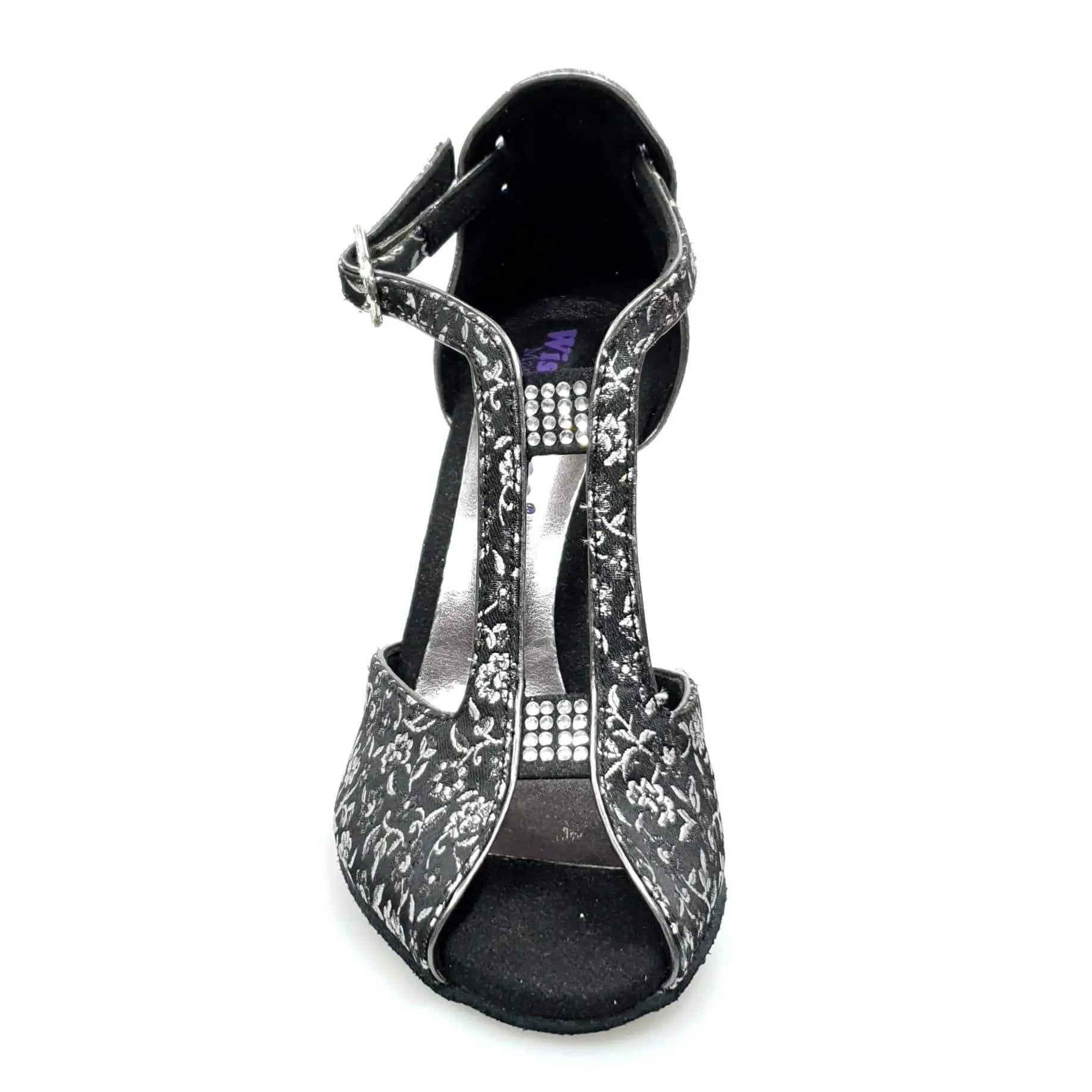 Scarpa donna Wishdance Fascino (401) in tessuto veneziano fiorato silver con tacco glitter, elegante e alla moda.