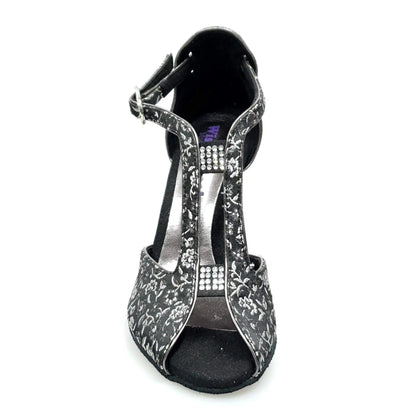 Scarpa donna Wishdance Fascino (401) in tessuto veneziano fiorato silver con tacco glitter, elegante e alla moda.