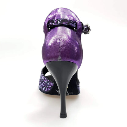 Scarpa donna Wishdance Fascino (401) in tessuto fiorato viola con dettagli in lurex viola, con tallone in liscio.