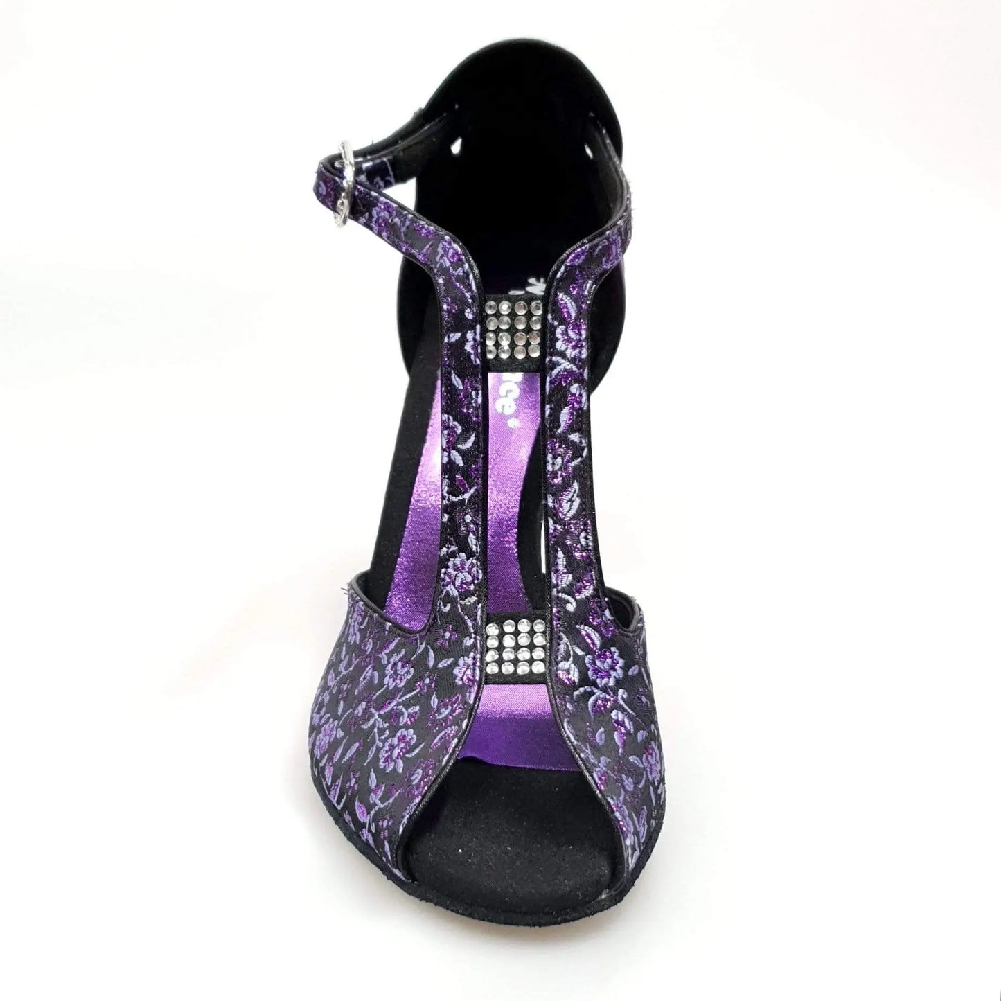 Scarpa donna Fascino Wishdance in tessuto fiorato viola e tallone in lurex viola, elegante e alla moda.