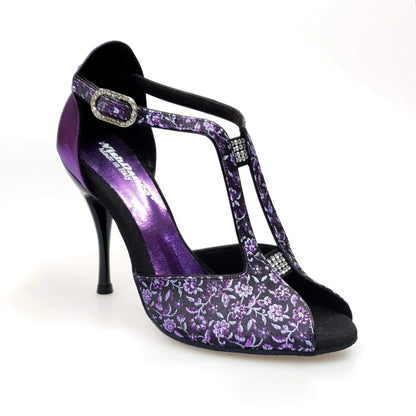 Scarpa da donna Wishdance Fascino (401) in tessuto fiorato viola con dettagli in lurex viola, tallone in lurex brillante.