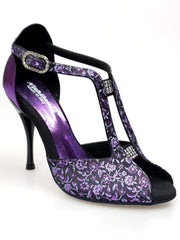 Carica immagine nella Galleria, Wishdance Fascino - Scarpa da Donna in tessuto Fiorato Viola e Lurex Viola
