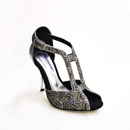 Scarpa da donna Wishdance Fascino (401) in tessuto lace e lurex argento, con design elegante e dettagli scintillanti.
