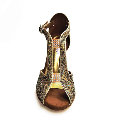 Scarpa da donna Wishdance Fascino (401) in tessuto lace e lurex oro, con dettagli eleganti e sofisticati.