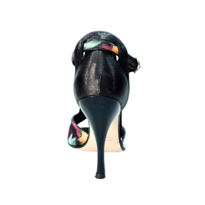 Scarpa donna Wishdance Fascino (401) in tessuto nero con dettagli Picasso e tacco a spillo smaltato nero con tallone lurex nero