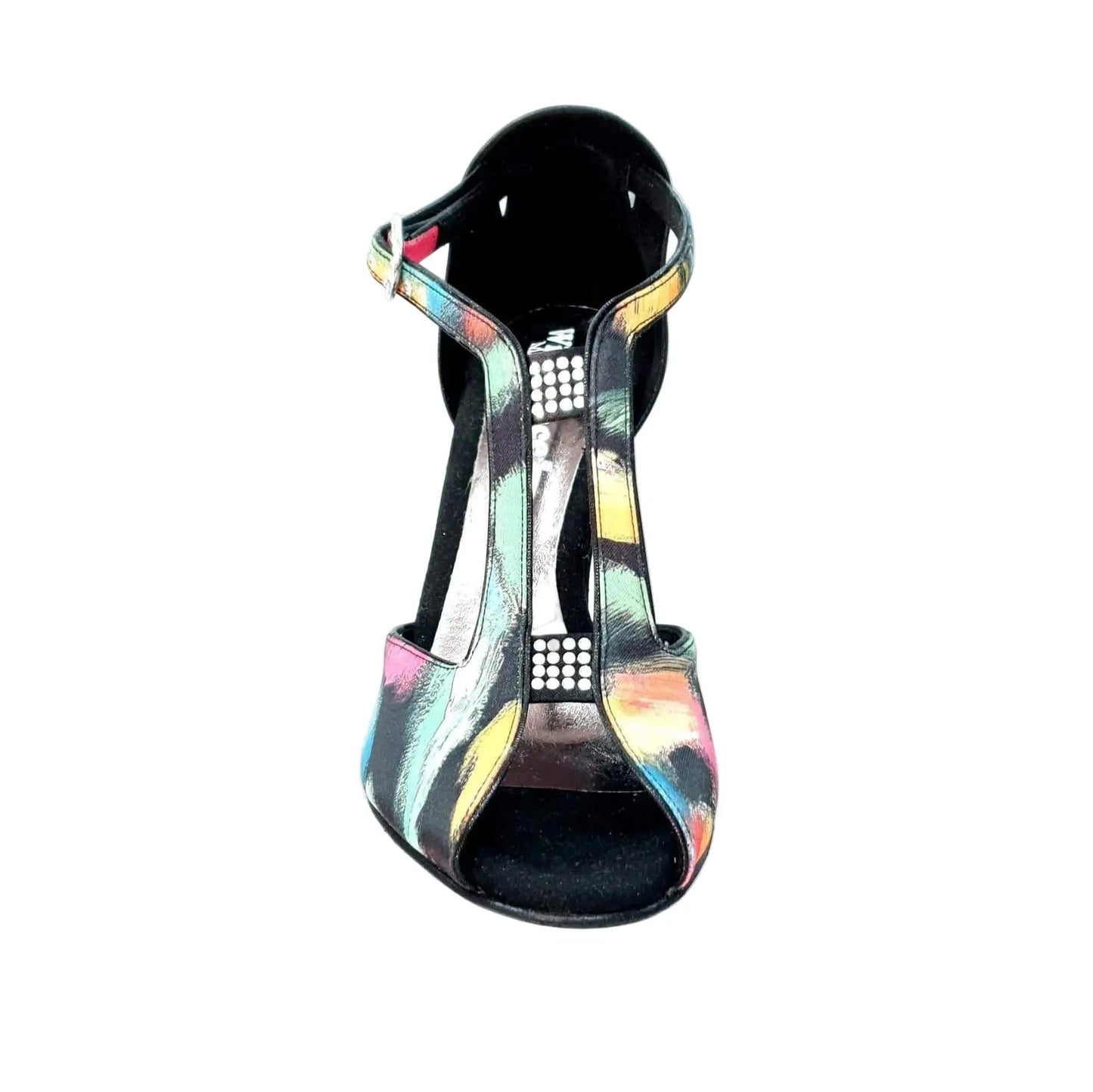 Scarpa da donna Wishdance Fascino (401) in tessuto nero con dettagli Picasso e tallone lurex nero con tacco a spillo smaltato nero