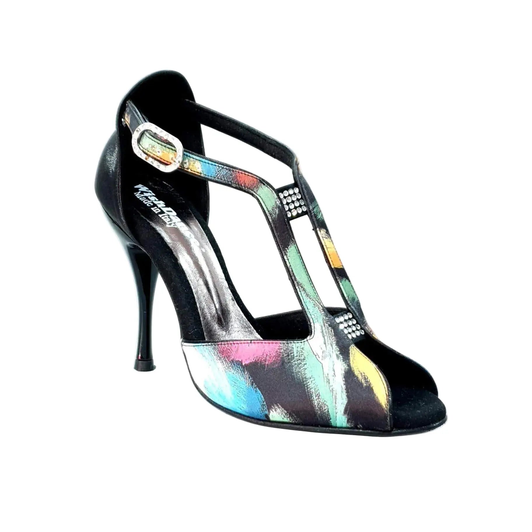 Scarpa da donna Wishdance Fascino (401) in tessuto Picasso nero con tallone lurex nero e tacco a spillo smaltato nero