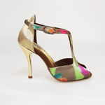 Carica immagine nella Galleria, Wishdance Fascino - Scarpa da Donna in tessuto Picasso Verde e Tallone in Lurex Oro
