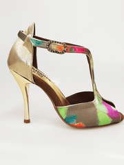 Carica immagine nella Galleria, Wishdance Fascino - Scarpa da Donna in tessuto Picasso Verde e Tallone in Lurex Oro
