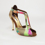 Carica immagine nella Galleria, Wishdance Fascino - Scarpa da Donna in tessuto Picasso Verde e Tallone in Lurex Oro
