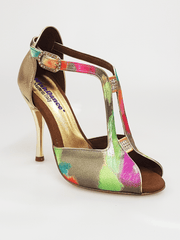 Carica immagine nella Galleria, Wishdance Fascino - Scarpa da Donna in tessuto Picasso Verde e Tallone in Lurex Oro
