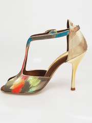 Carica immagine nella Galleria, Wishdance Fascino - Scarpa da Donna in tessuto Picasso Verde e Tallone in Lurex Oro
