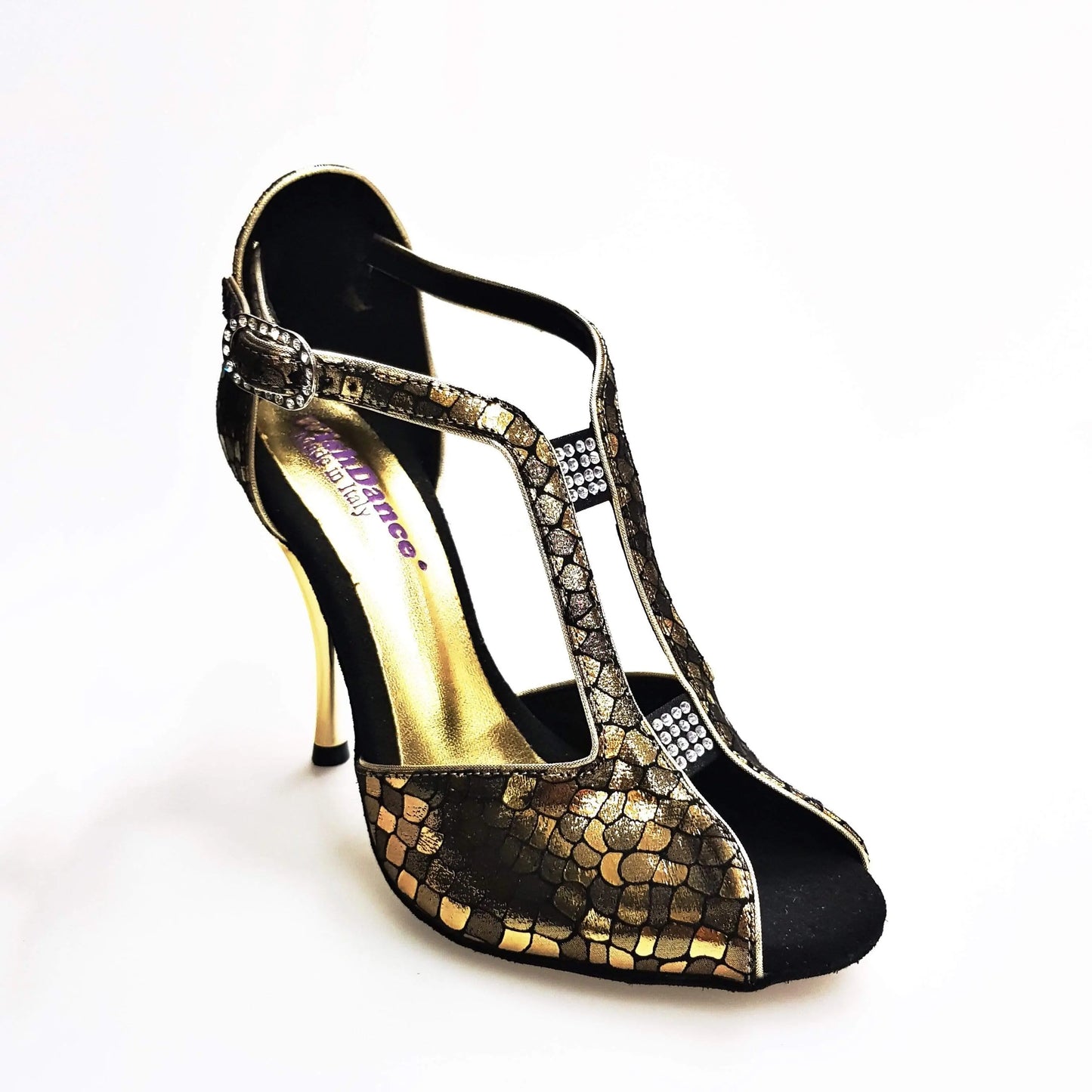 Scarpa da donna Wishdance Fascino (401) in tessuto con motivo a scale dorato, elegante e comoda.