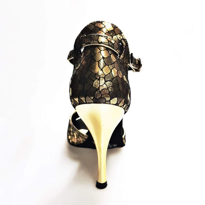 Scarpa da donna Wishdance Fascino (401) in tessuto con motivo scale oro, elegante e leggera.