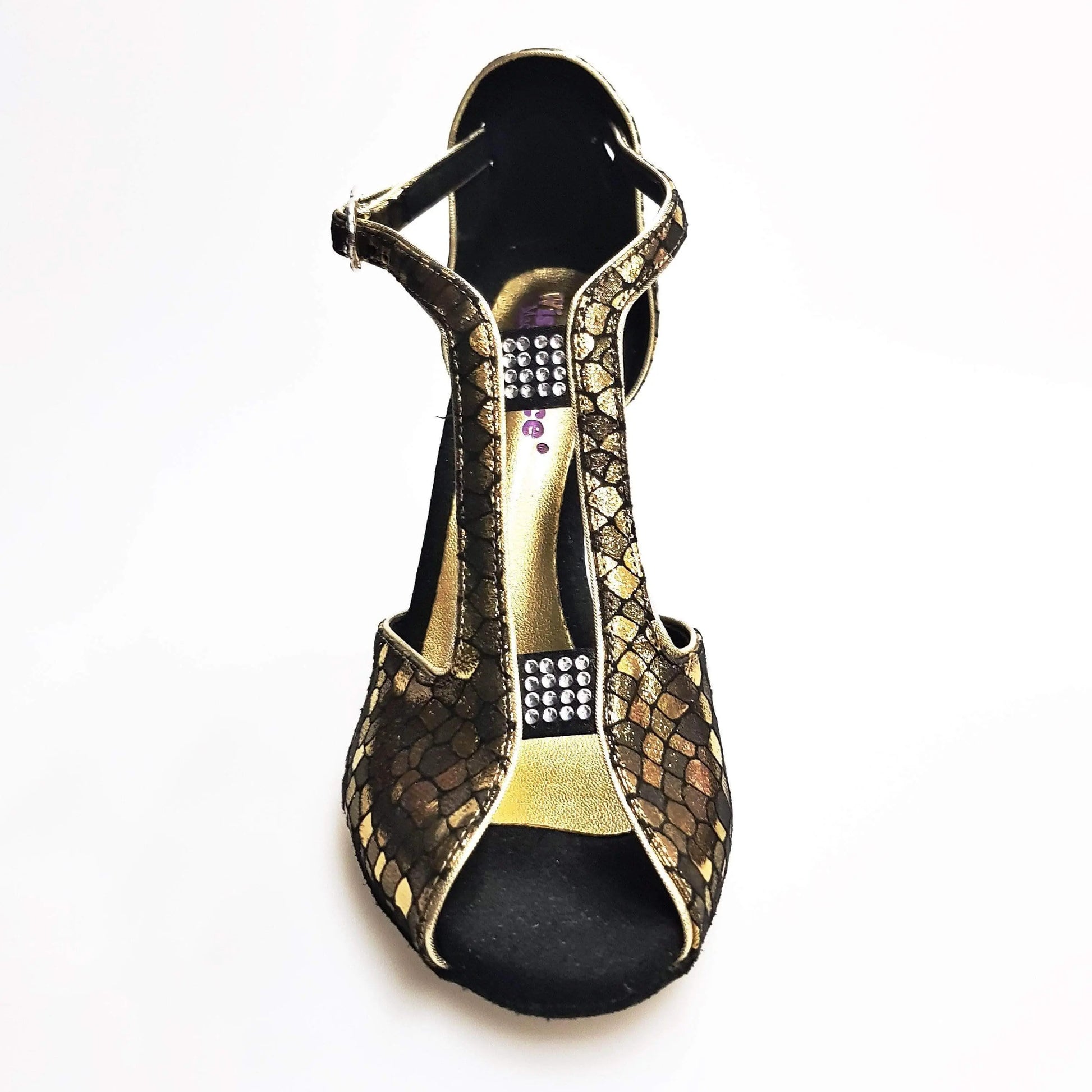 Scarpa da donna Wishdance Fascino (401) in tessuto con motivo scale oro, elegante e alla moda.