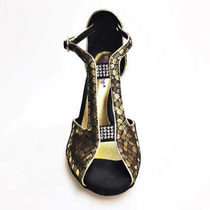 Scarpa da donna Wishdance Fascino (401) in tessuto con motivo scale oro, elegante e alla moda.