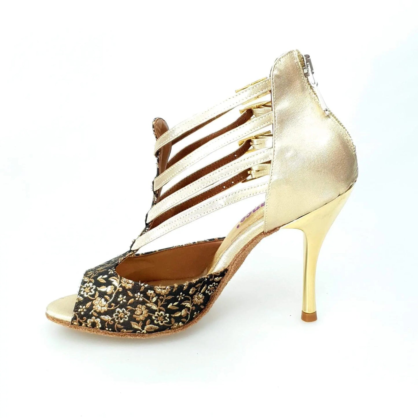 Scarpa donna Wishdance Lussuria (779) in ricamo veneziano fiorato oro con tallone in lurex oro e tacco slim.