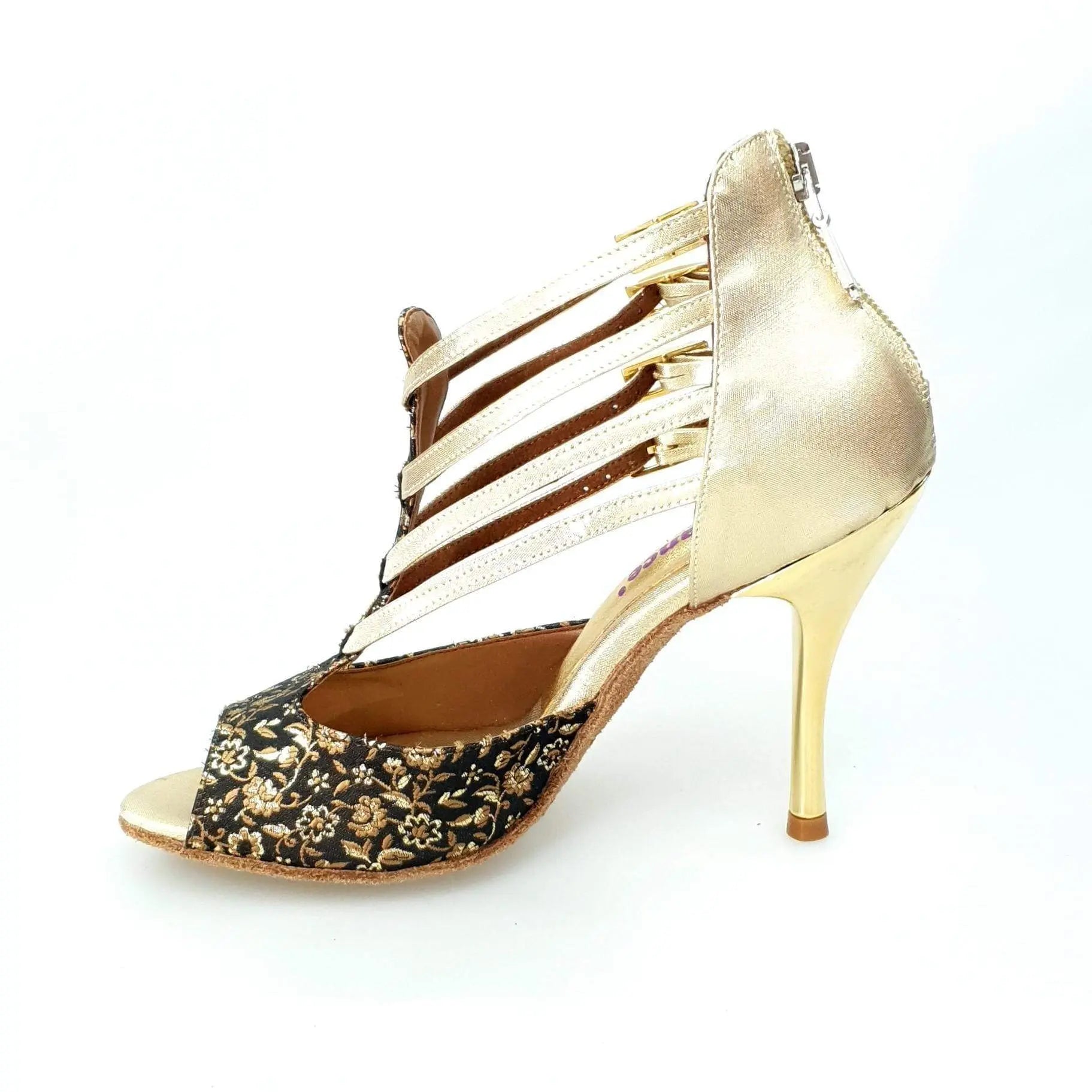 Scarpa donna Wishdance Lussuria (779) in ricamo veneziano fiorato oro con tallone in lurex oro e tacco slim.