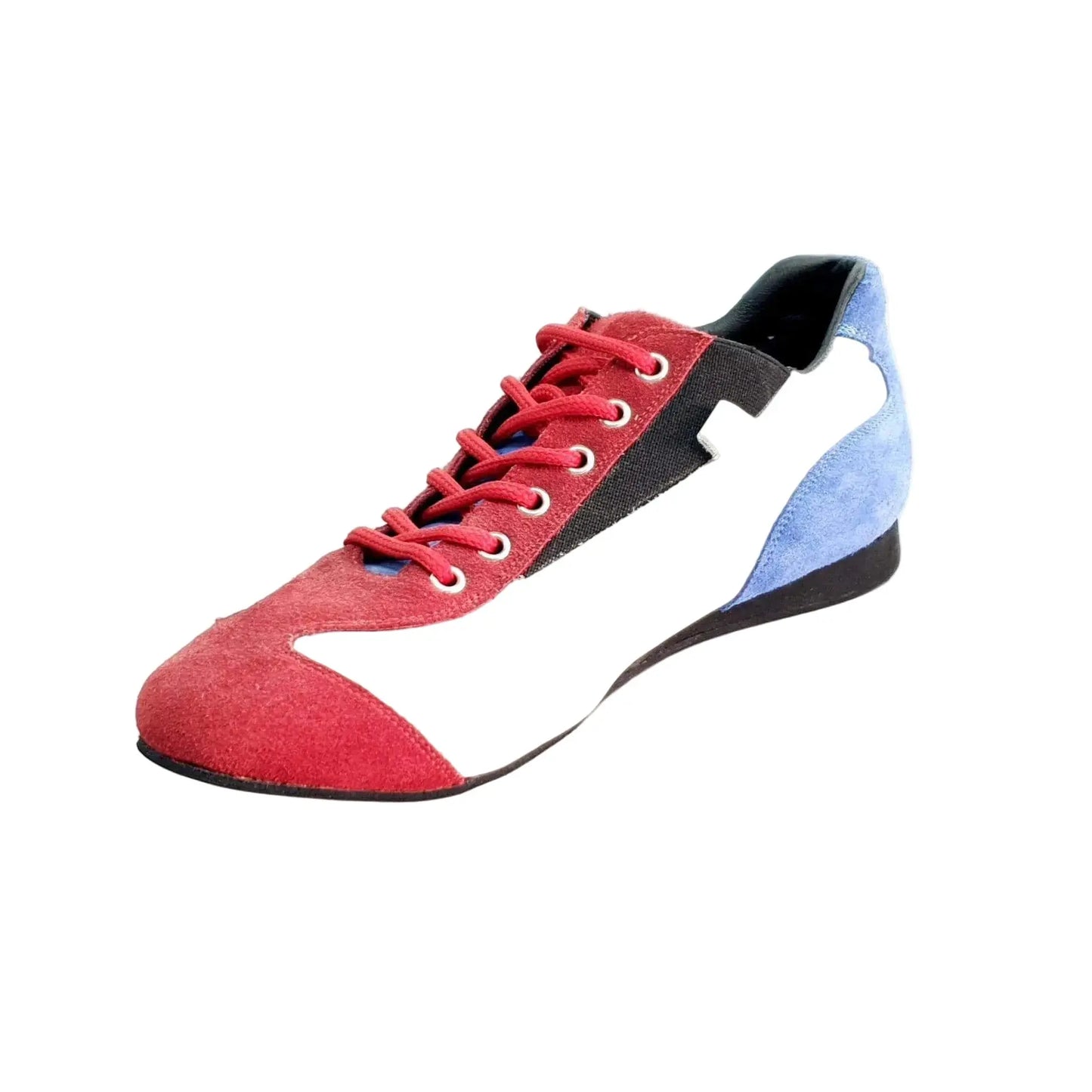 Scarpa Wishdance Ivan Camaguey, sneaker bandiera cubana in camoscio rosso e blu royal con dettagli in pelle bianca.