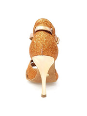 Carica immagine nella Galleria, Lidia (402 Lola) - Sandalo da Donna in Glitter Brown e Lurex Rame con Tacco a Spillo Laminato Oro Ramato

