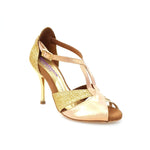 Carica immagine nella Galleria, Lidia (402 Lola) - Sandalo da Donna in Glitter Oro e Lurex Tan con Tacco a Spillo Lamina Oro
