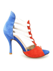 Carica immagine nella Galleria, Lilith (460) - Sandalo da Donna in Camoscio Rosso e Blu Stile Bandiera di Cuba
