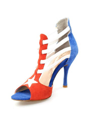 Carica immagine nella Galleria, Lilith (460) - Sandalo da Donna in Camoscio Rosso e Blu Stile Bandiera di Cuba
