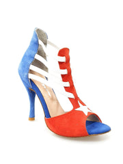 Carica immagine nella Galleria, Lilith (460) - Sandalo da Donna in Camoscio Rosso e Blu Stile Bandiera di Cuba
