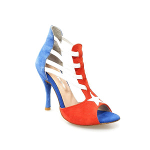 Lilith (460) - Woman's Sandal in Red and Blue Suede Cuban Flag Style