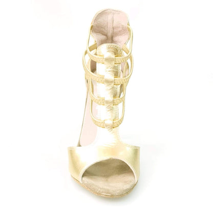 Sandalo da donna Wishdance Lilith in pelle oro, con suola elegante e design raffinato, ideale per look estivi sofisticati.