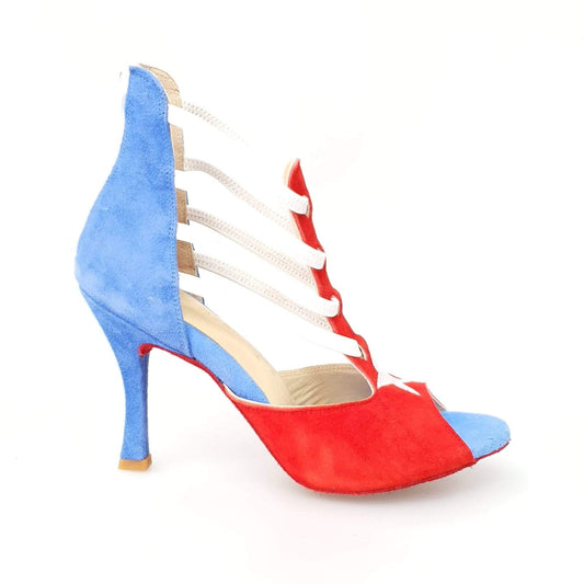 Sandalo da Donna in Camoscio Rosso e Blu Lilith Zip Wish Dance, vista laterale